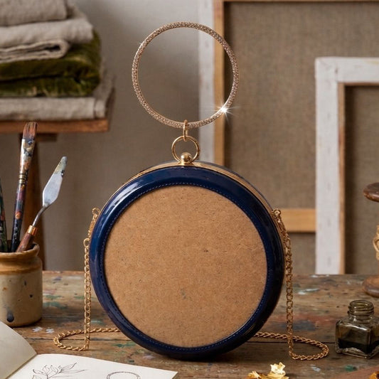 New Leaf Navy Blue Circle Clutch Sling – Plain Handcrafted Bag