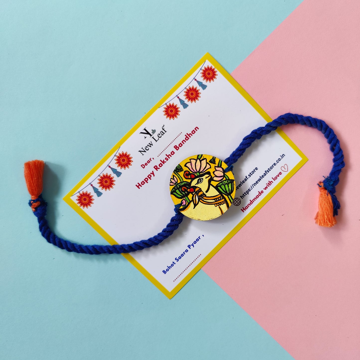 Cow Handpainted Set of Raki & Lumba Rakhi