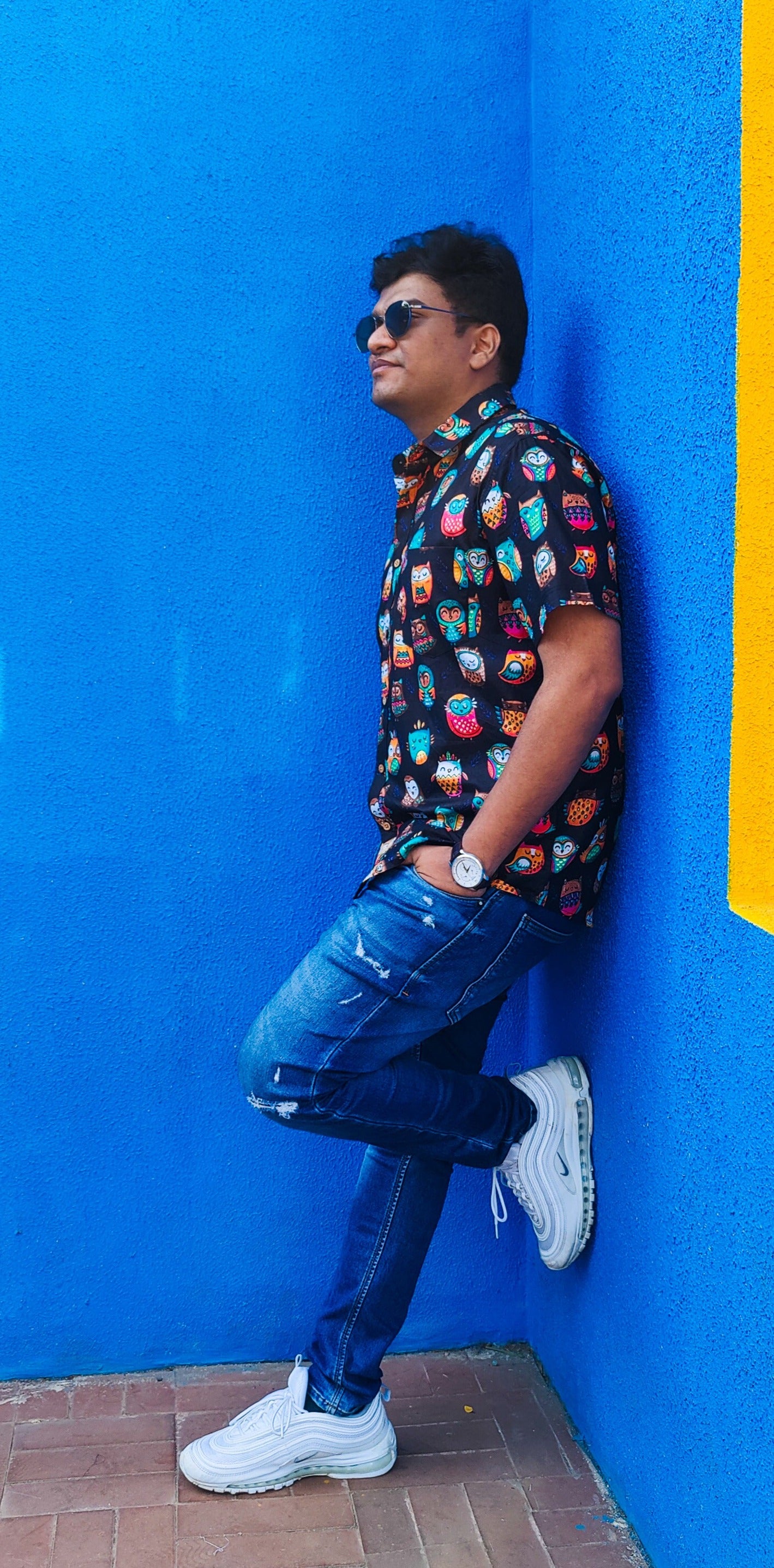 Black Colourful Owls Unisex Short Sleeves Shirt