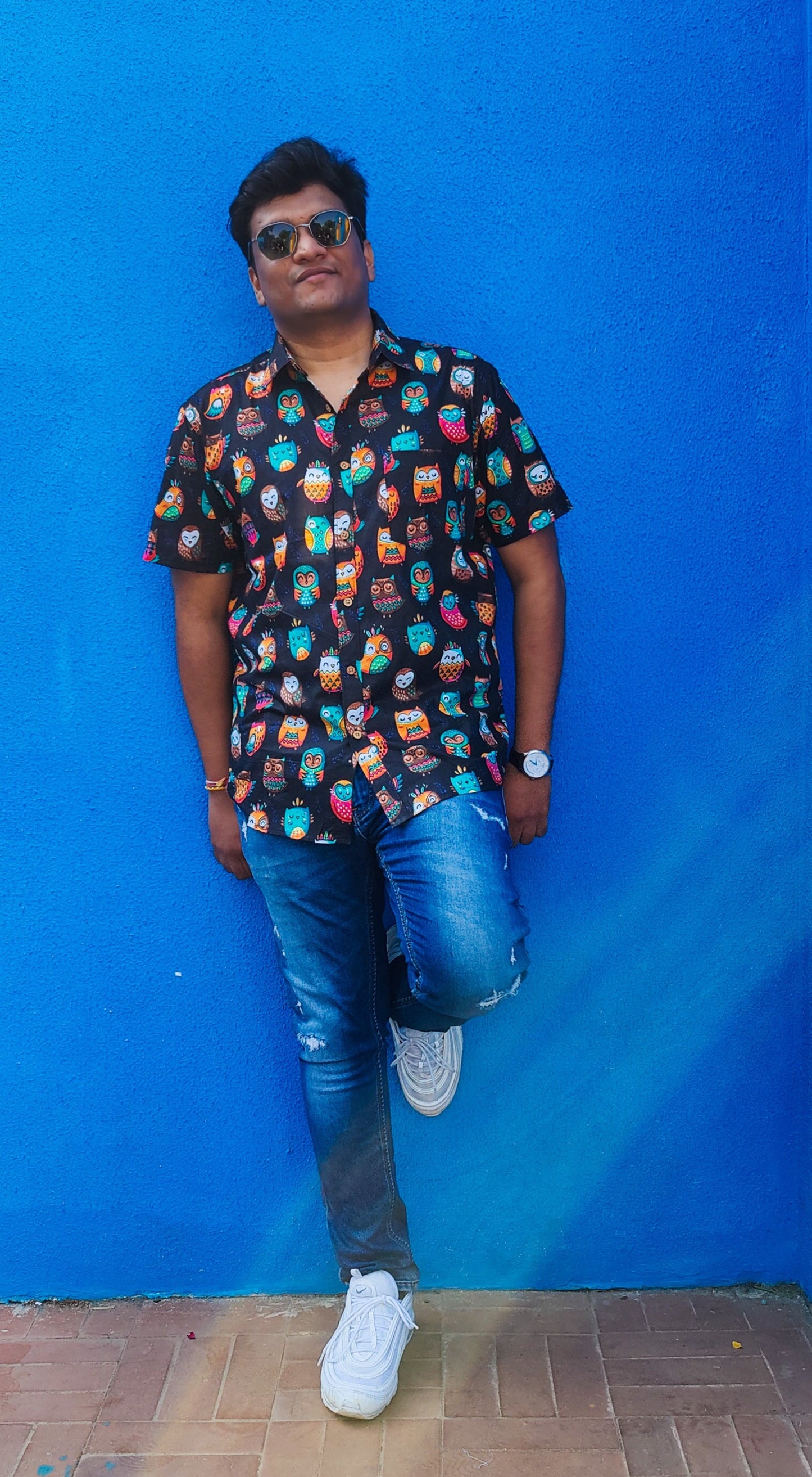 Black Colourful Owls Unisex Short Sleeves Shirt