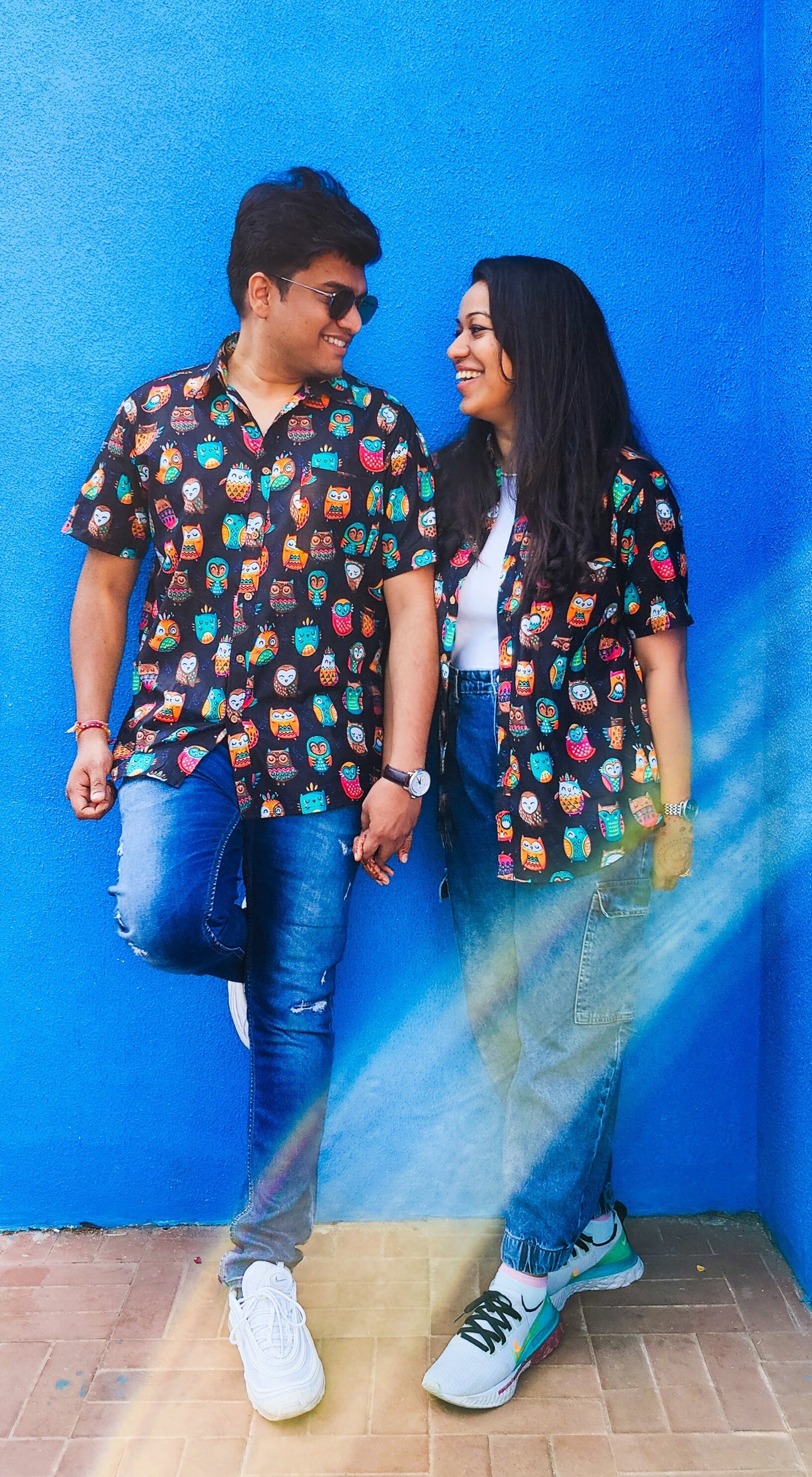 Black Colourful Owls Unisex Short Sleeves Shirt