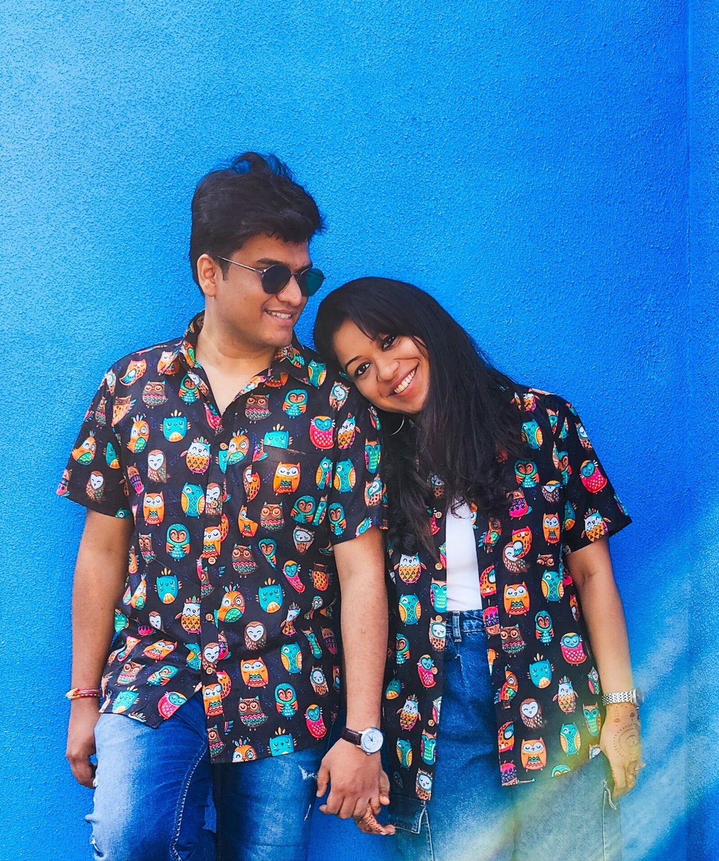 Black Colourful Owls Unisex Short Sleeves Shirt