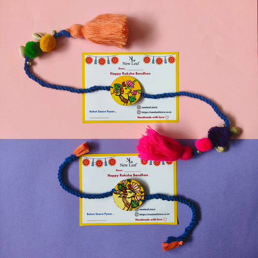 Cow Handpainted Set of Raki & Lumba Rakhi