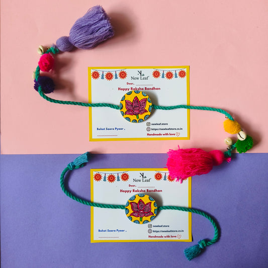 Lotus Handpainted Set of Raki & Lumba Rakhi