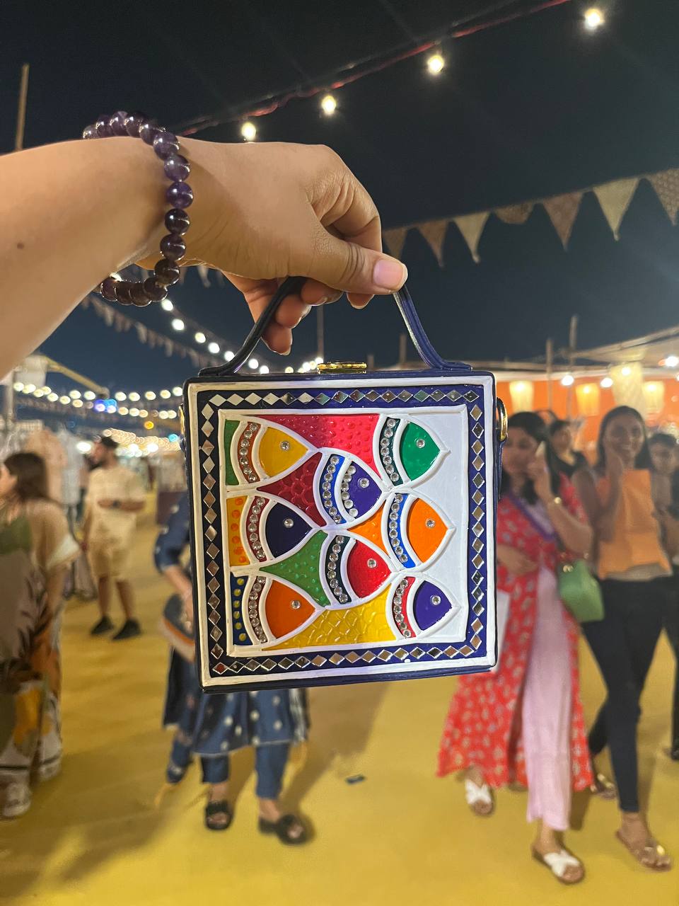 Mini Fish Lippan Art Handcrafted Square Box Bag