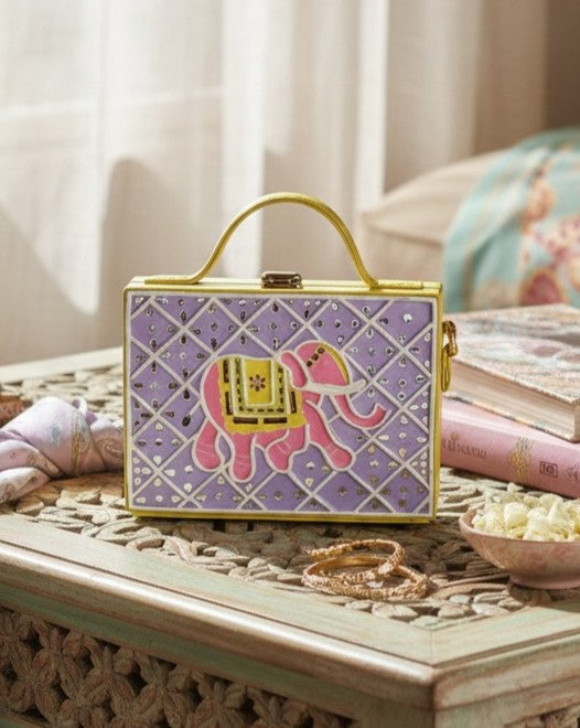 Pastel Elephant Rectangle Lippan Art Box Bag