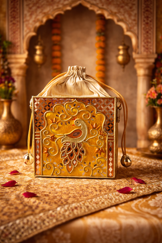 Golden Peacock Lippan Art  Medium Potli Sling