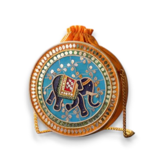 Indie Elephant Lippan Art Handcrafted Potli Bag with Sling