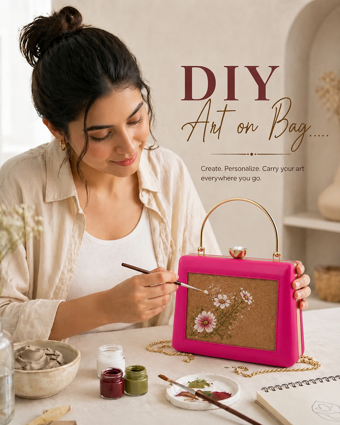 Pink Trapezium Clutch Sling – Plain Handcrafted Bag