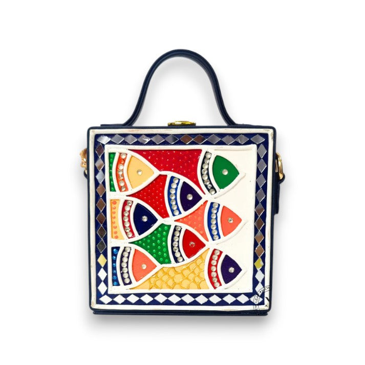 Mini Fish Lippan Art Handcrafted Square Box Bag