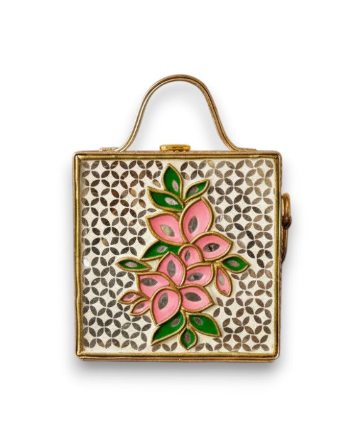 Mini Floral Lippan Art Handcrafted Square Box Bag