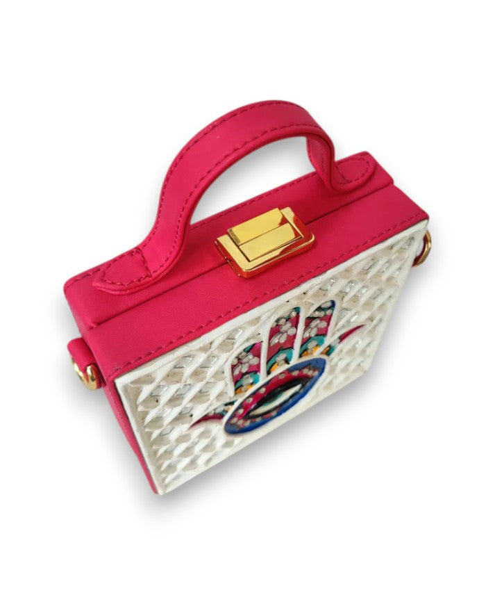 Mini Hamsa Lippan Art Handcrafted Square Box Bag