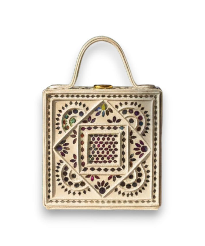 Mini Mandala Lippan Art Handcrafted Square Box Bag