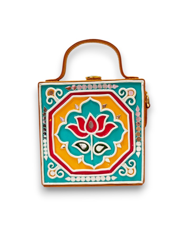 Mini Yellow Lotus Lippan Art Handcrafted Square Box Bag