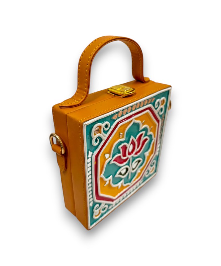 Mini Yellow Lotus Lippan Art Handcrafted Square Box Bag