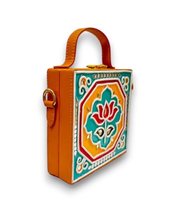 Mini Yellow Lotus Lippan Art Handcrafted Square Box Bag