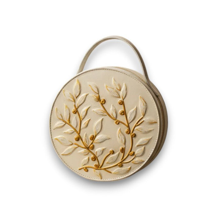Modern Lippan Art Handcrafted Circle Box Bag with Zipper