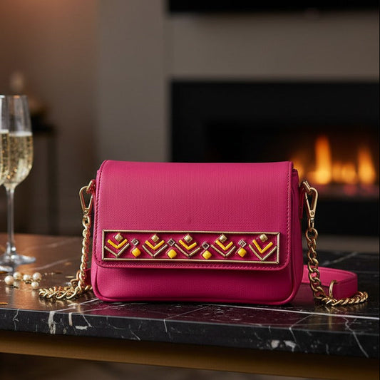 Pink Party Mini Lippan Art Handcrafted Sling