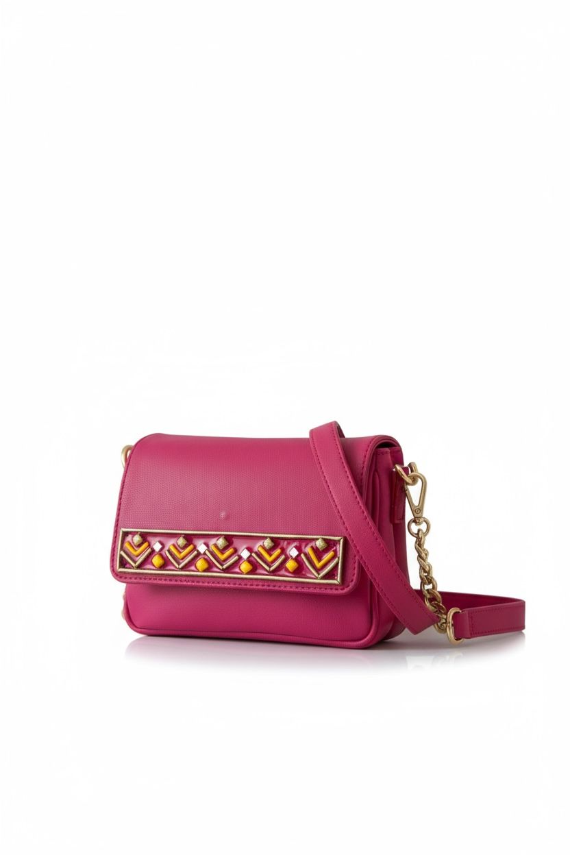 Pink Party Mini Lippan Art Handcrafted Sling