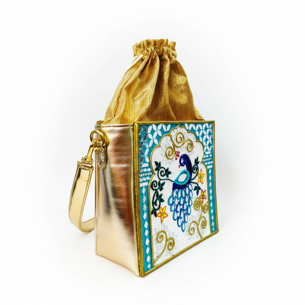 Peacock Lippan Art Box Bag Regular Potli Sling