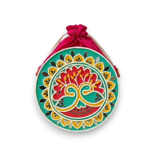 Peacock Lippan Art Handcrafted Circle Potli Bag