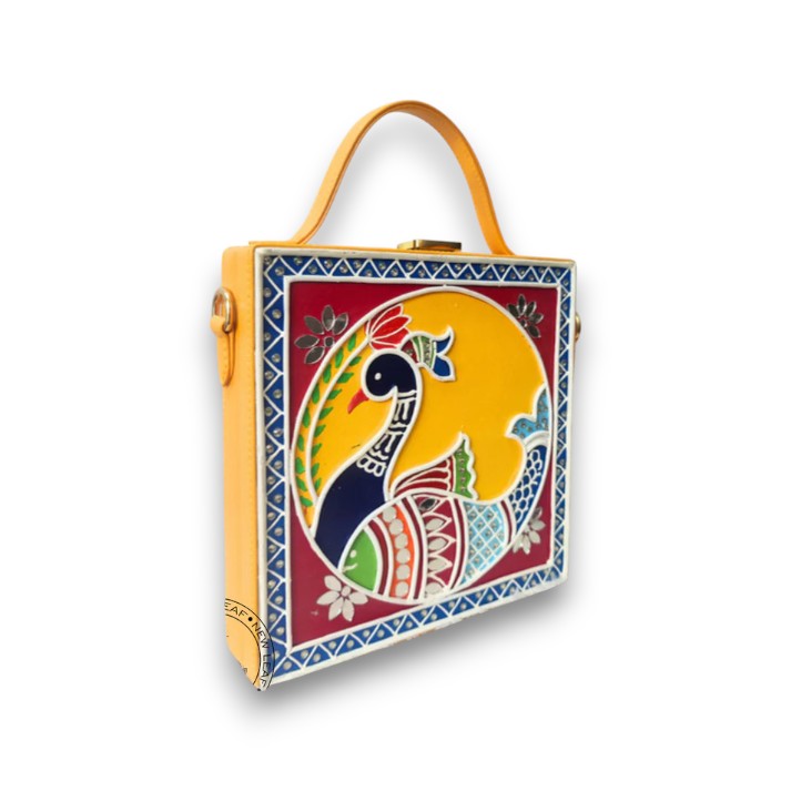 Peacock Lippan Art Handcrafted Square Box Bag