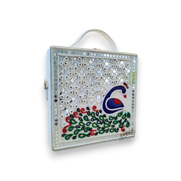 Peacock Lippan Art Handcrafted Square Box Bag