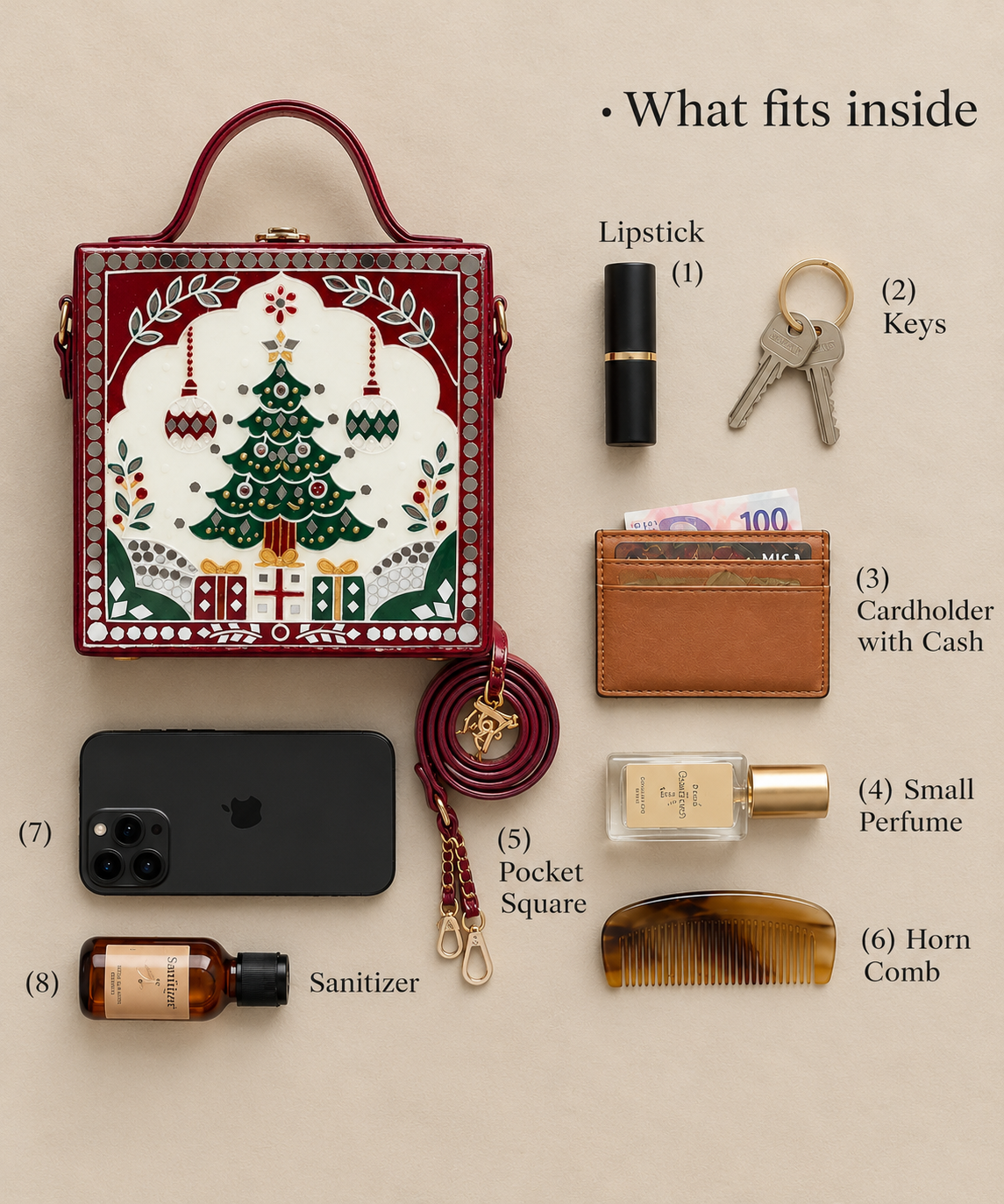 Merry Christmas Gift Handcrafted Lippan Art Box Bag