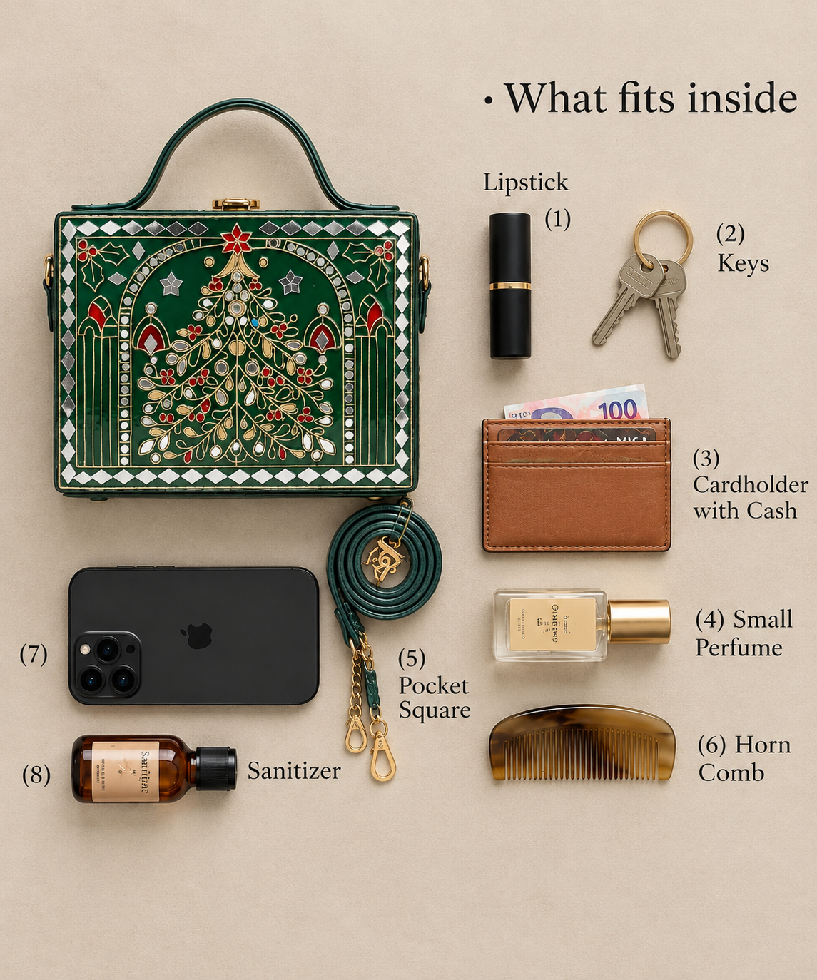 Christmas Tree Charm Handcrafted Lippan Art Box Bag
