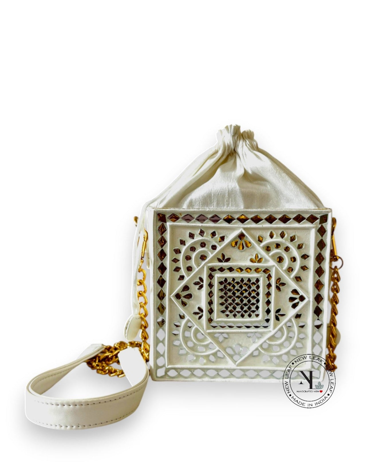 Classic White Lippan Art Medium Potli Sling