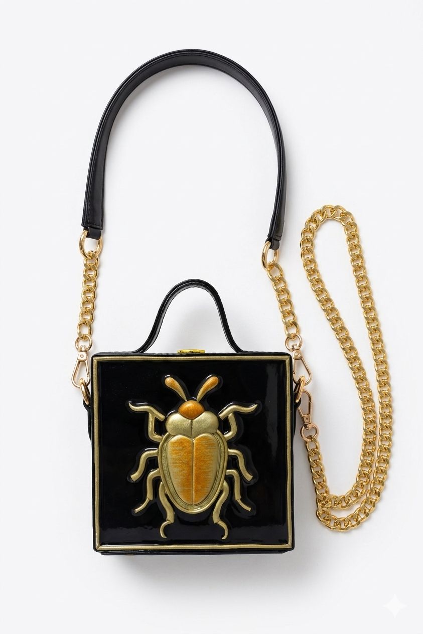 Mini Bettle Lippan Art Handcrafted Square Box Bag