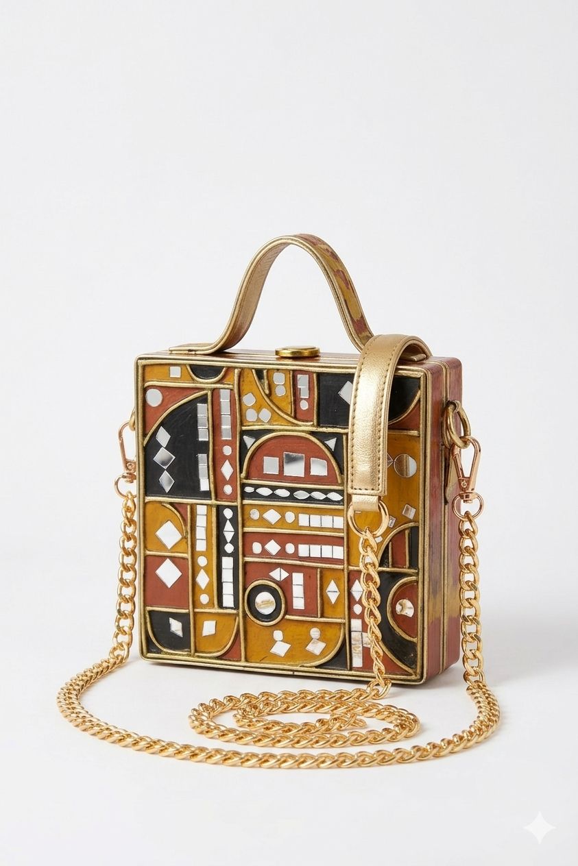 Mini Party Lippan Art Handcrafted Square Box Bag