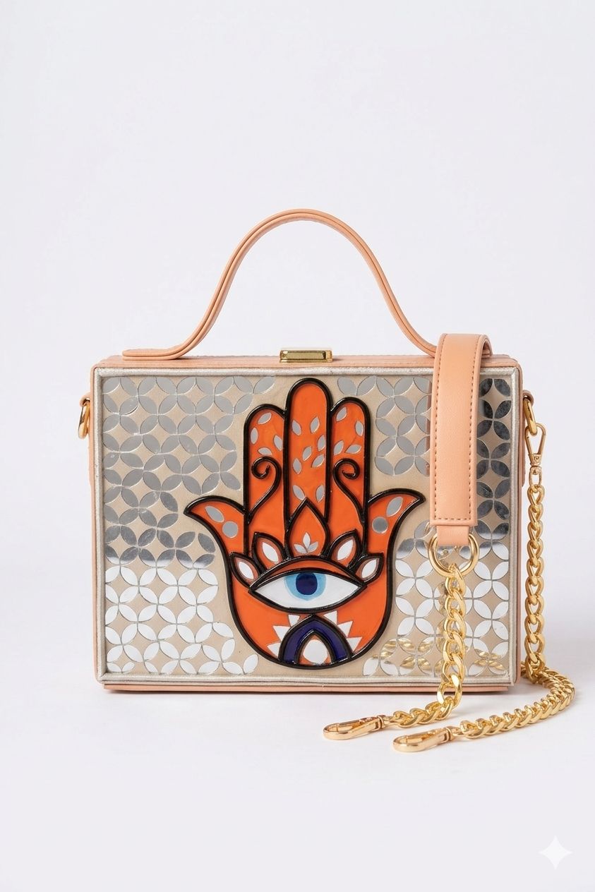 Hamsa Lippan Art Handcrafted Rectangle Box Bag