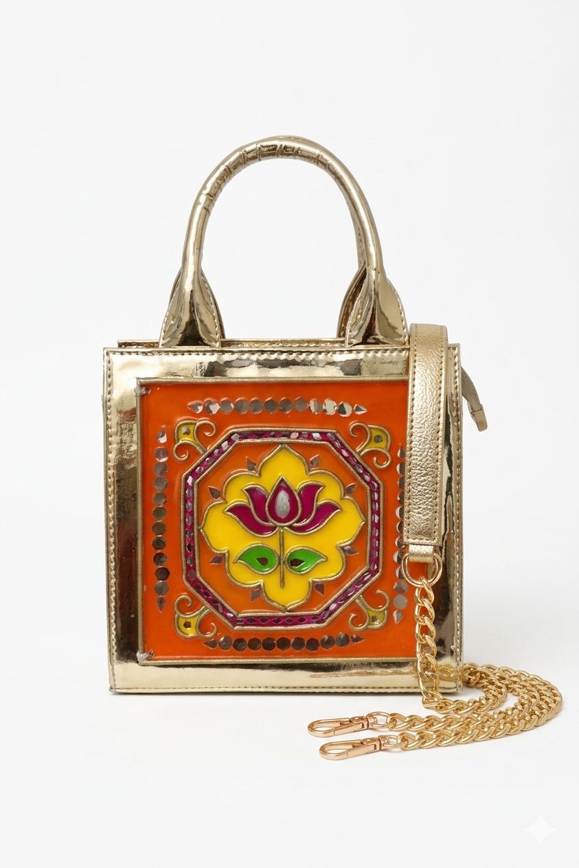 Lotus Handcrafted Lippan Art Handbag/ Sling
