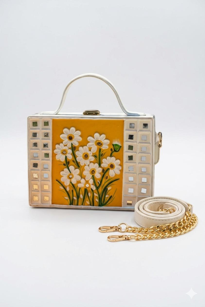 Daisies Lippan Art Handcrafted Rectangle Box Bag