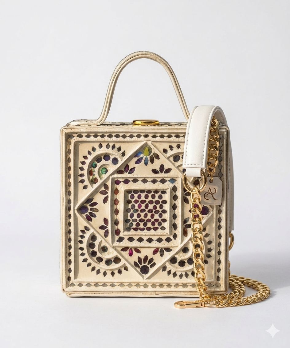 Mini Mandala Lippan Art Handcrafted Square Box Bag
