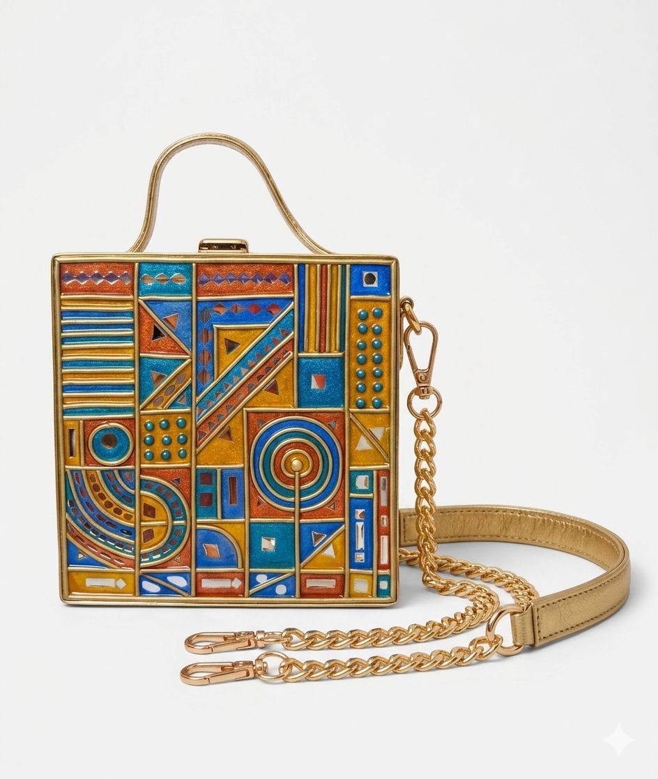 Royal  Charm Square Lippan Art Handcrafted Box Bag