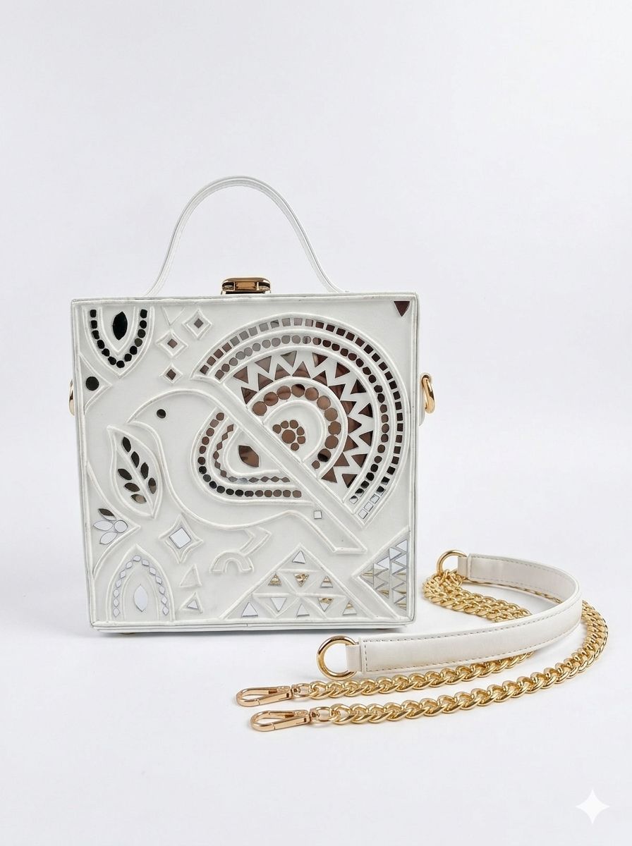 Classic White  Lippan Art Handcrafted Box Bag