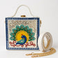 Peacock Charm Square Box Lippan Art Bag