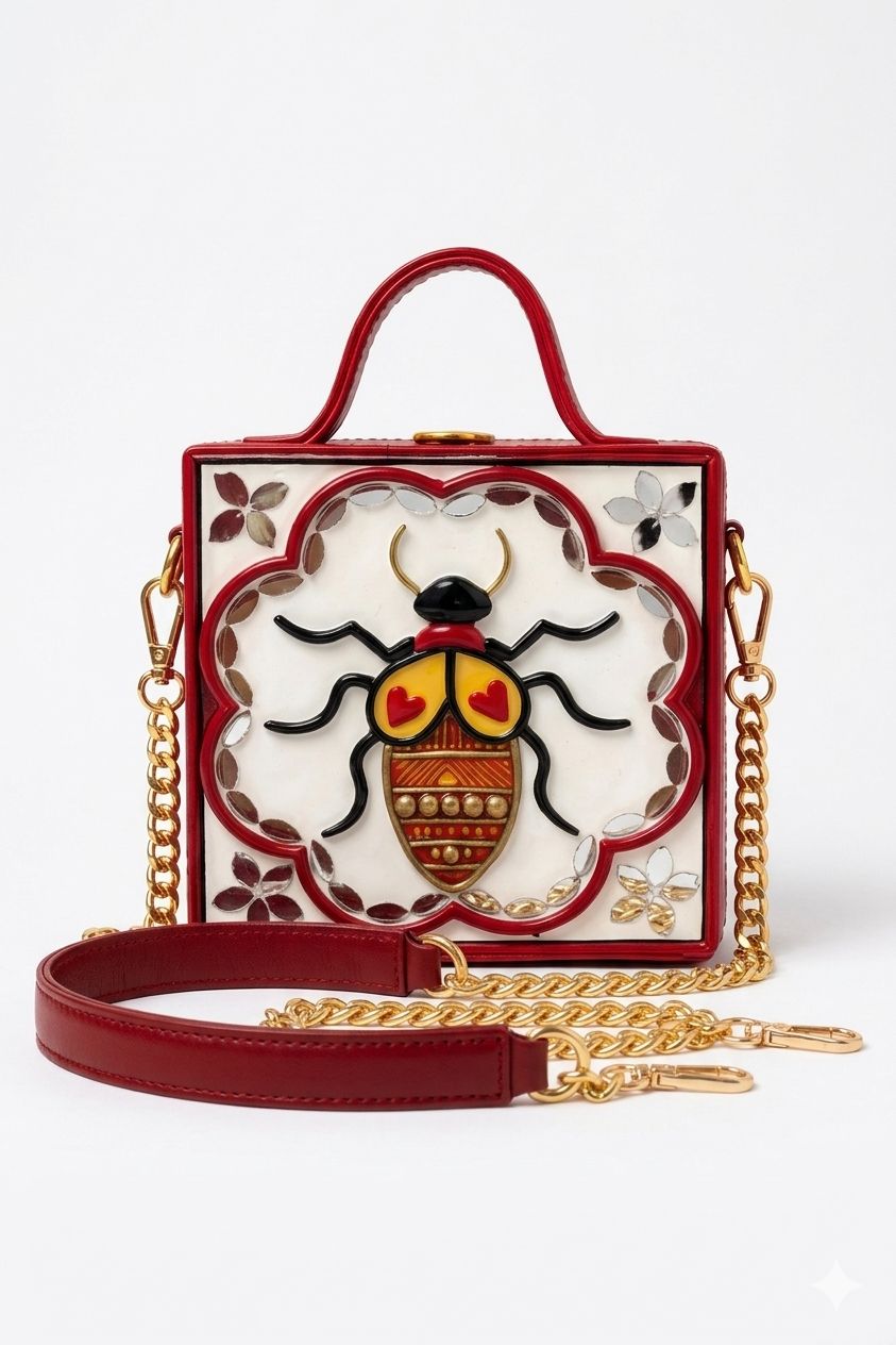 Mini Lady Bird Lippan Art Handcrafted Square Box Bag