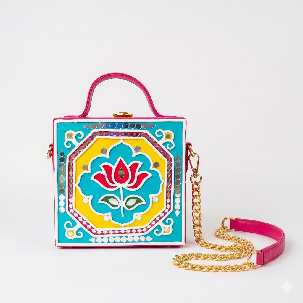 Mini Lotus Lippan Art Handcrafted Square Box Bag