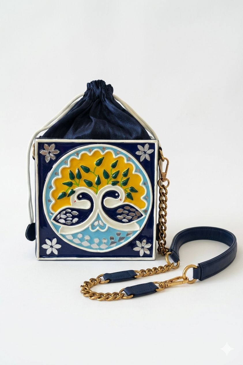 Peacock Grace Lippan Art Medium Potli Sling