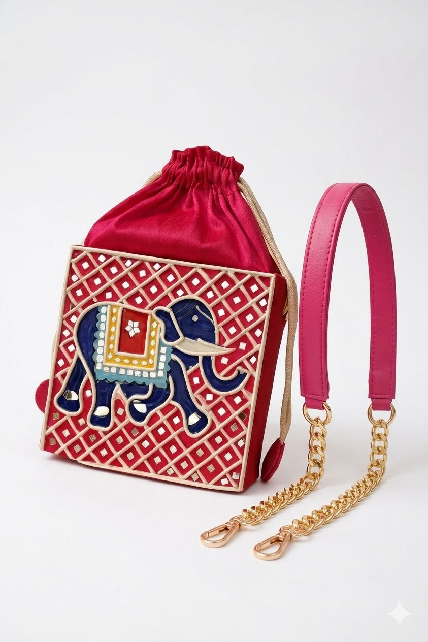 Elephant Lippan Art Medium Potli Sling