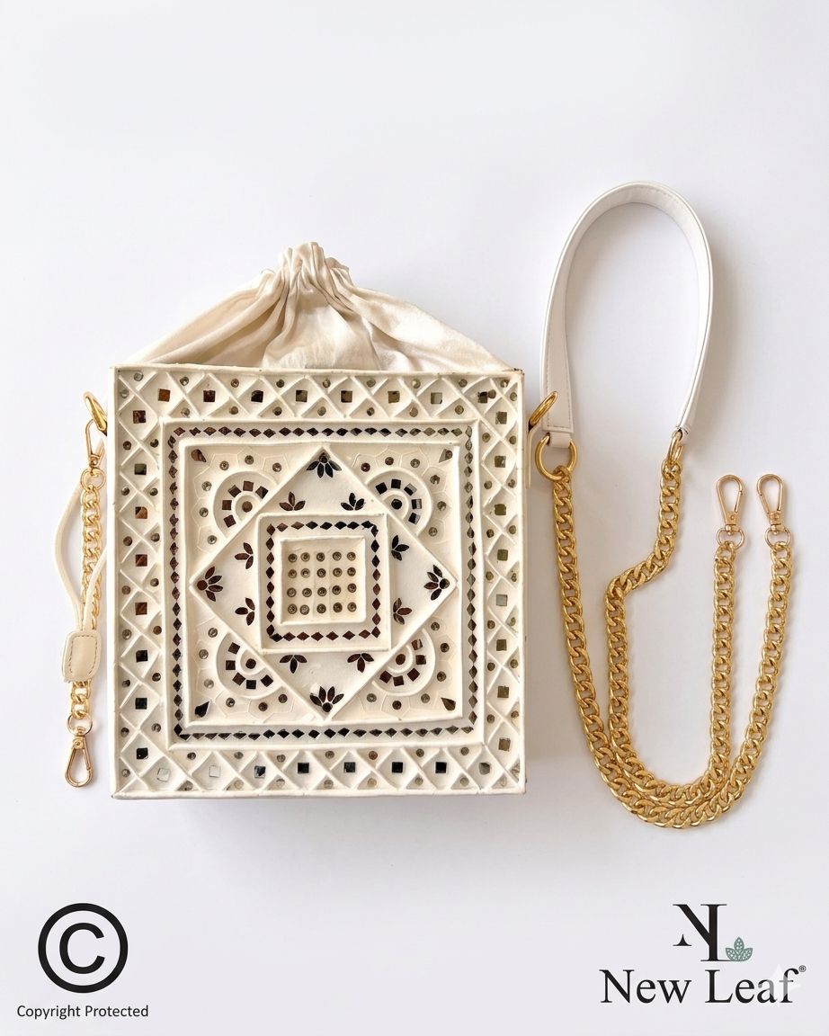 White Mandala Lippan Art Handcrafted Regular  Potli Sling Bag