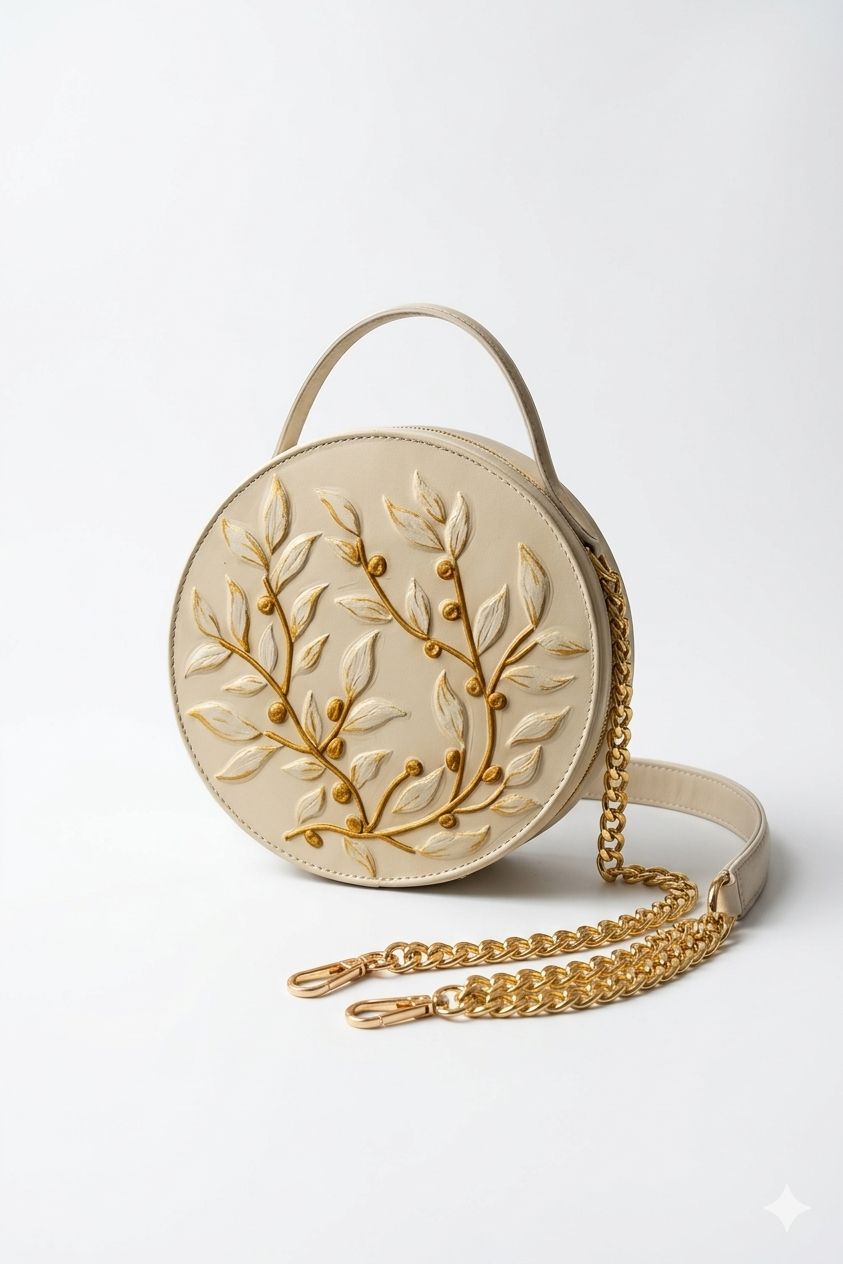 Modern Lippan Art Handcrafted Circle Box Bag with Zipper