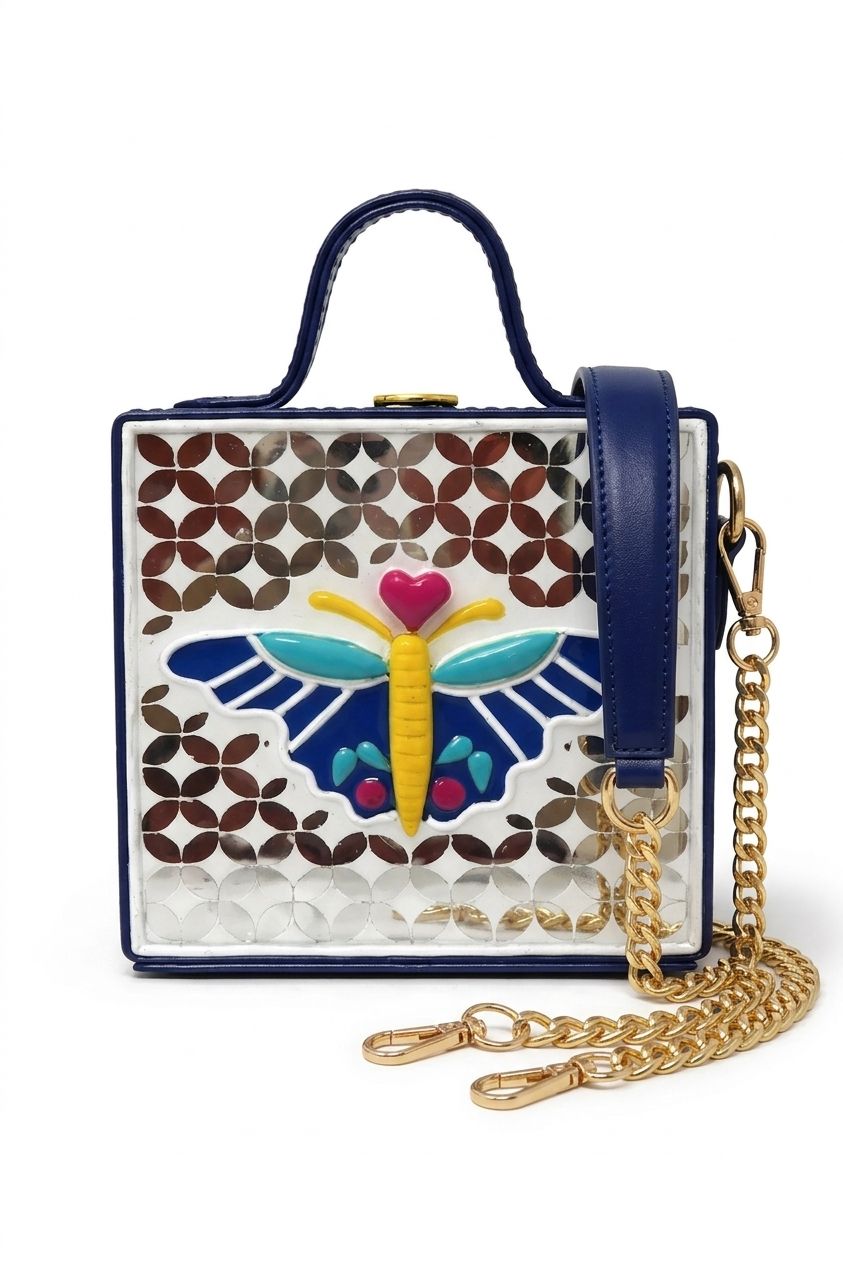 Mini Butterfly Lippan Art Handcrafted Square Box Bag