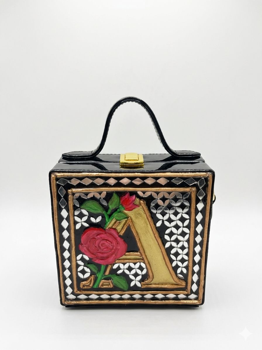 Monogram Mini Stylish  Lippan Art Handcrafted Box Sling Bag ( Fits in Flip Phone only )