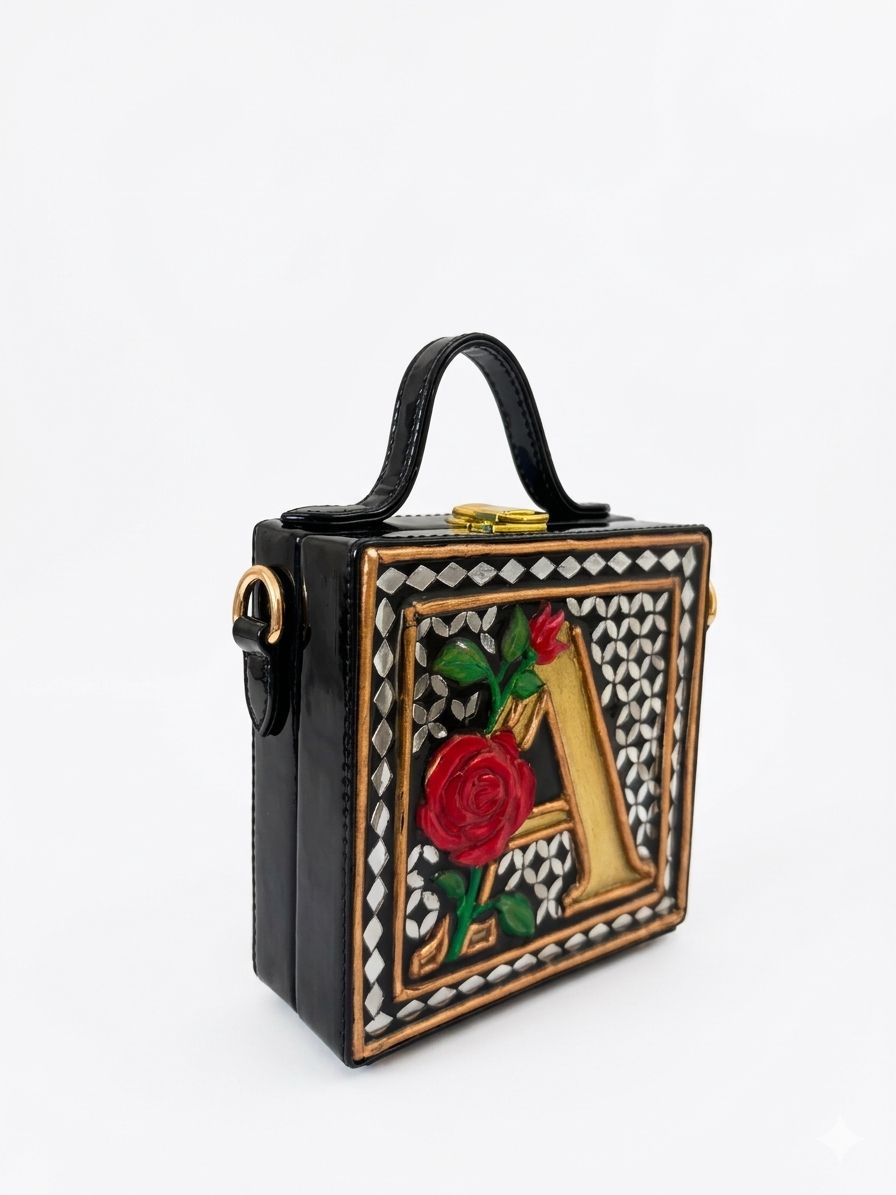 Monogram Mini Stylish  Lippan Art Handcrafted Box Sling Bag ( Fits in Flip Phone only )