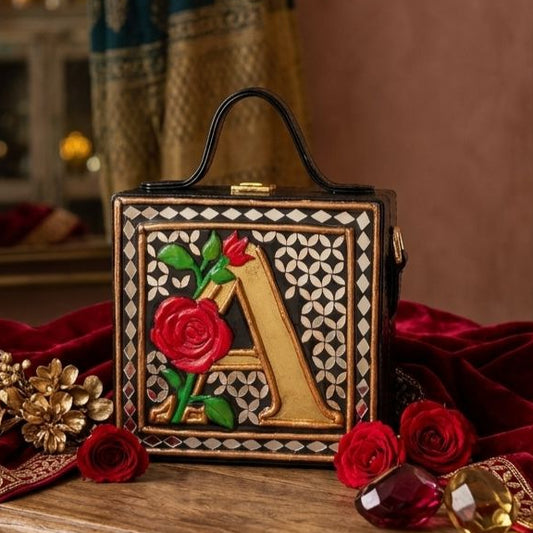 Monogram Mini Stylish  Lippan Art Handcrafted Box Sling Bag ( Fits in Flip Phone only )