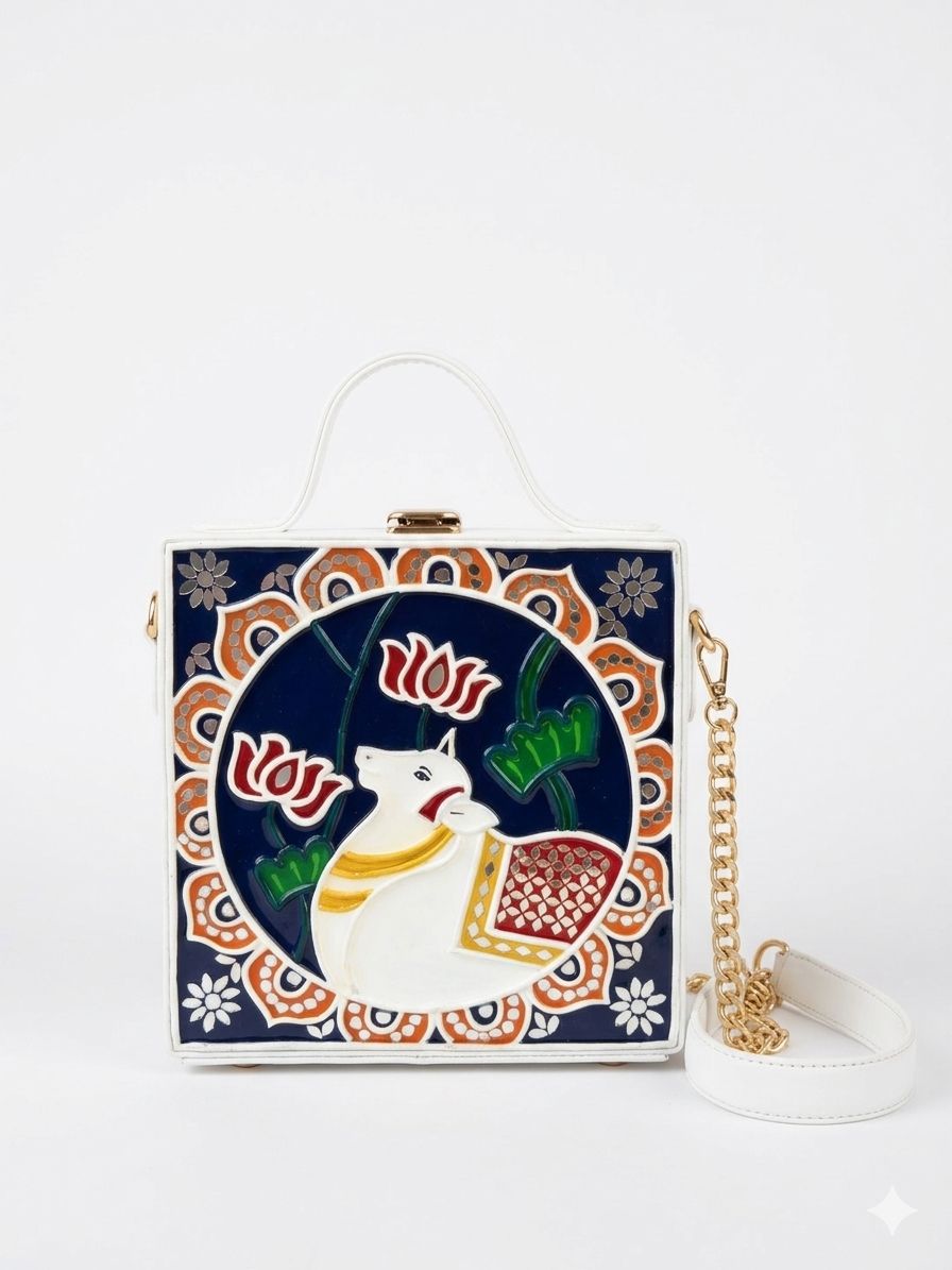 Pichwai Lippan Art Handcrafted Box Bag